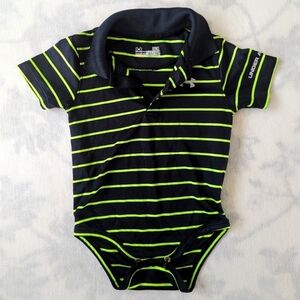 Under Armour black and green striped onesie for babies 9-12 months